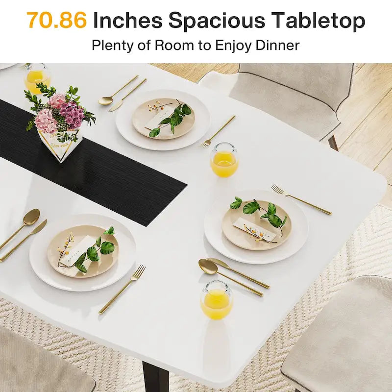 71-Inch Large Dining Table for 6-8 People with Metal Legs