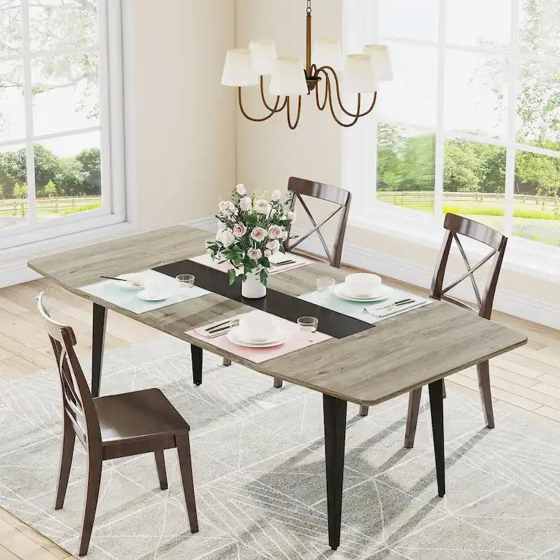 71-Inch Large Dining Table for 6-8 People with Metal Legs