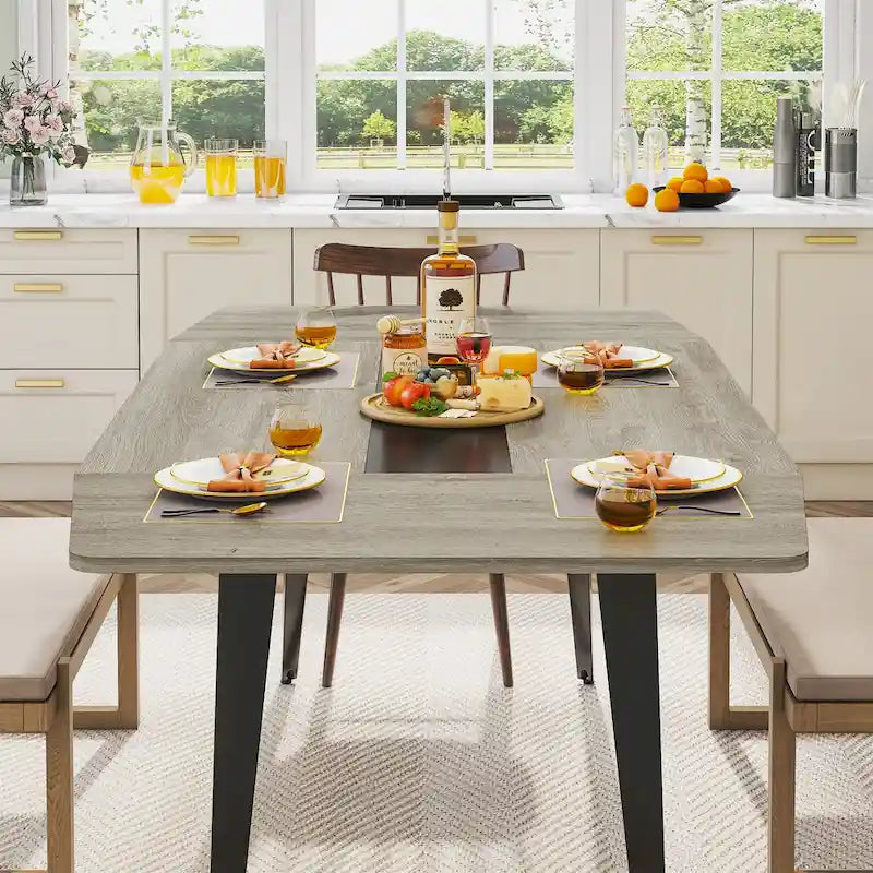 71-Inch Large Dining Table for 6-8 People with Metal Legs