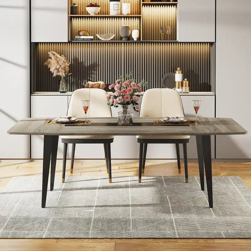 71-Inch Large Dining Table for 6-8 People with Metal Legs