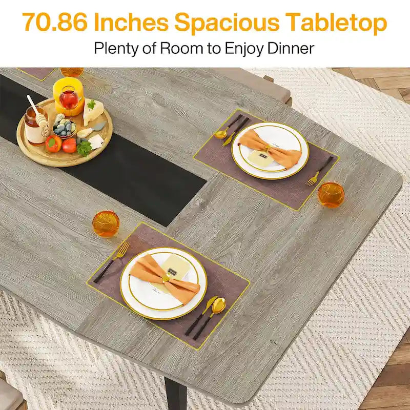 71-Inch Large Dining Table for 6-8 People with Metal Legs