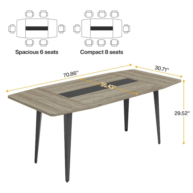 71-Inch Large Dining Table for 6-8 People with Metal Legs