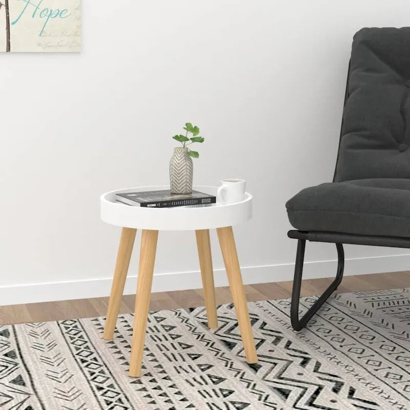 Table d'appoint carrée scandinave avec plateau amovible et pieds en pin massif