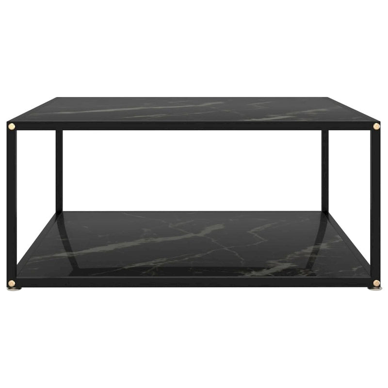2-Tier Tempered Glass Coffee Table with Marble Texture and Steel Frame