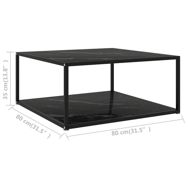2-Tier Tempered Glass Coffee Table with Marble Texture and Steel Frame