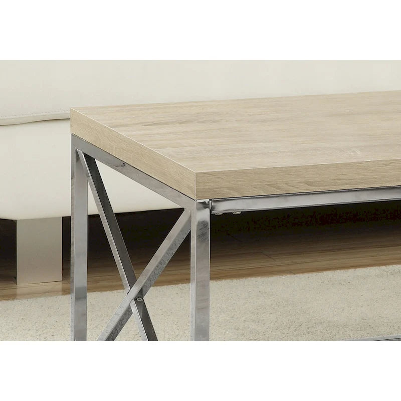 Table basse contemporaine en métal chromé et finition aspect bois naturel - 32