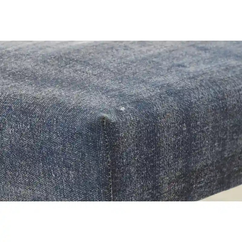 Antique Blue Distressed Upholstered Rectangular Bench