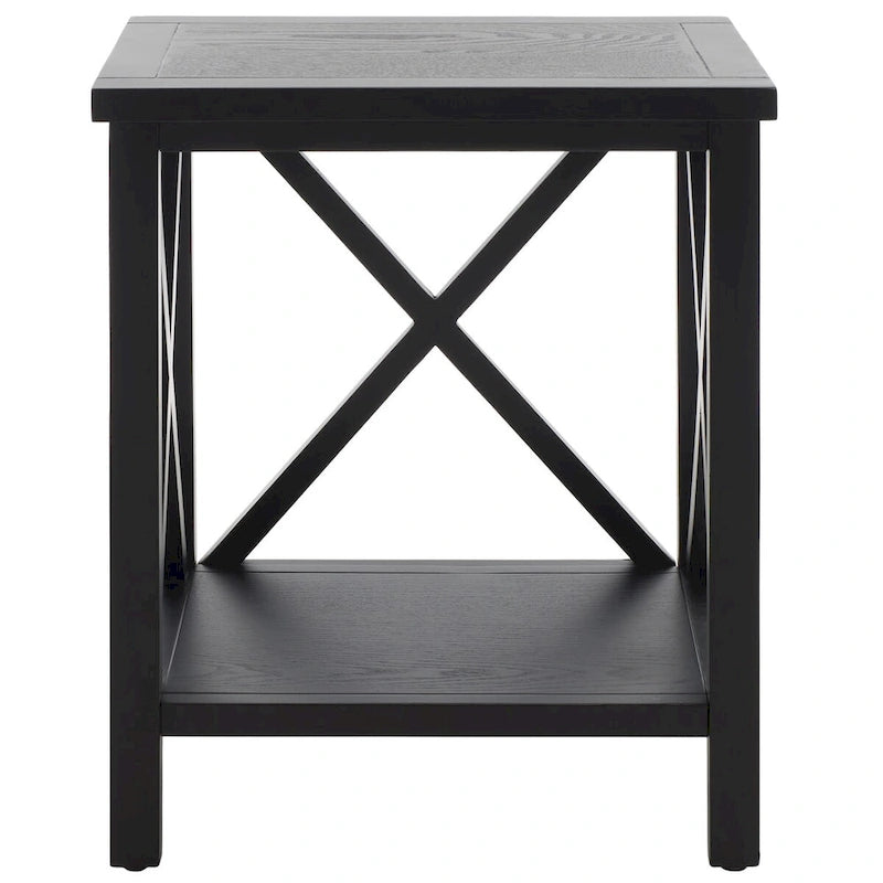 Table d'appoint en bois avec piètement en X ouvert et étagère de rangement inférieure