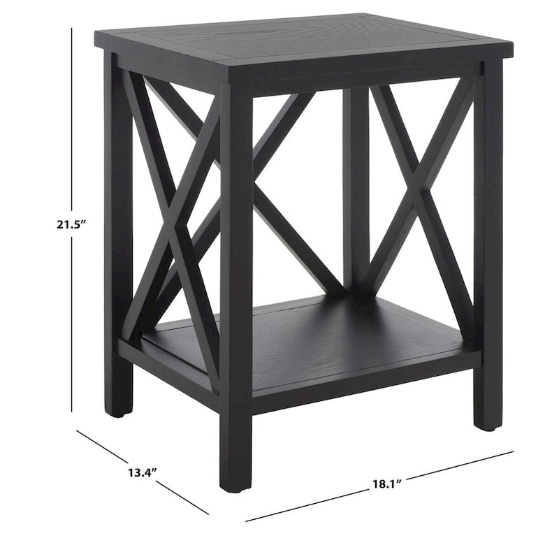 Table d'appoint en bois avec piètement en X ouvert et étagère de rangement inférieure