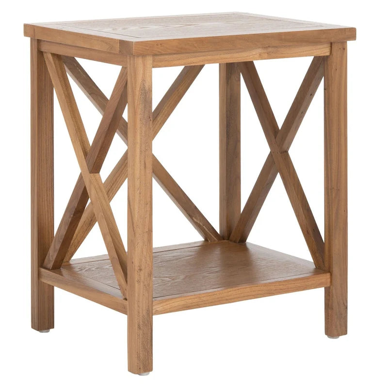 Table d'appoint en bois avec piètement en X ouvert et étagère de rangement inférieure