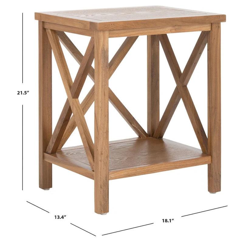 Table d'appoint en bois avec piètement en X ouvert et étagère de rangement inférieure