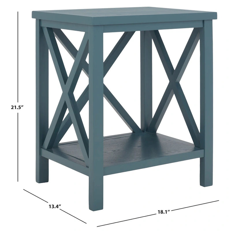 Table d'appoint en bois avec piètement en X ouvert et étagère de rangement inférieure