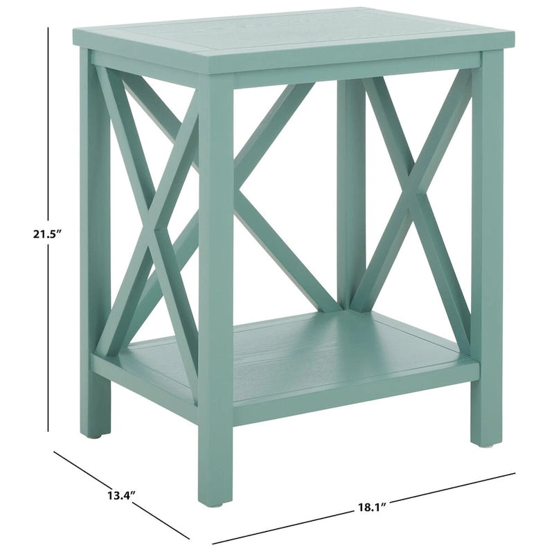 Table d'appoint en bois avec piètement en X ouvert et étagère de rangement inférieure