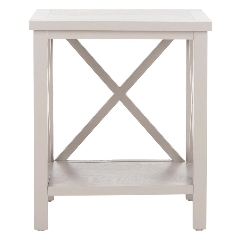 Table d'appoint en bois avec piètement en X ouvert et étagère de rangement inférieure