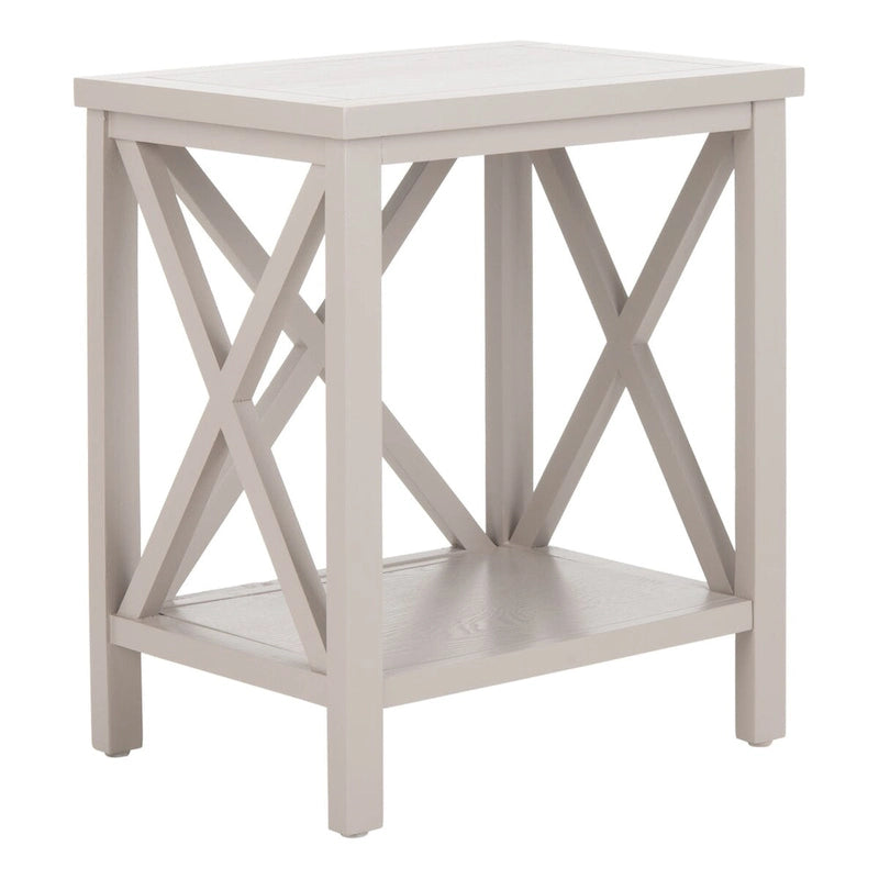 Table d'appoint en bois avec piètement en X ouvert et étagère de rangement inférieure