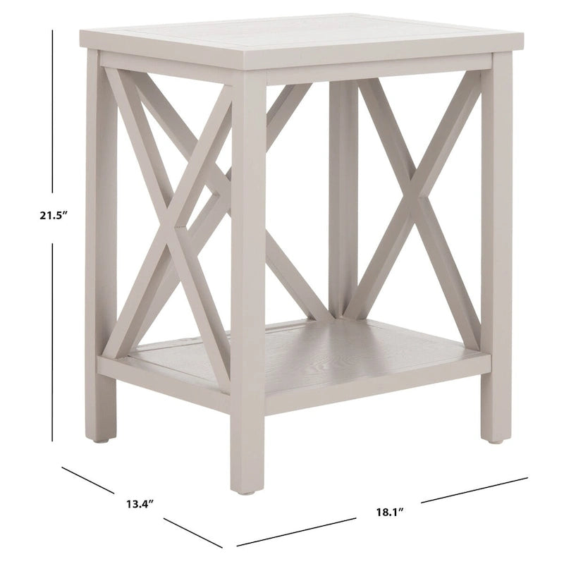 Table d'appoint en bois avec piètement en X ouvert et étagère de rangement inférieure