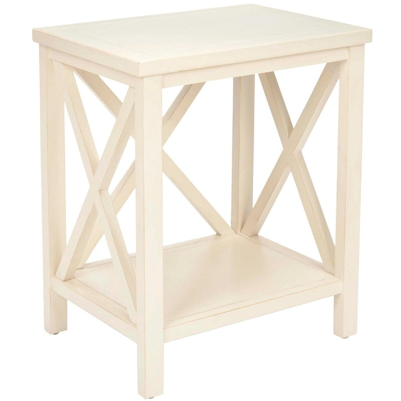 Table d'appoint en bois avec piètement en X ouvert et étagère de rangement inférieure