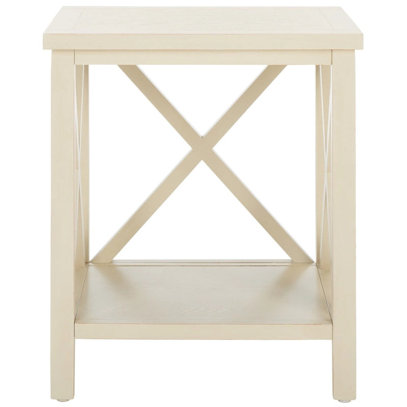 Table d'appoint en bois avec piètement en X ouvert et étagère de rangement inférieure