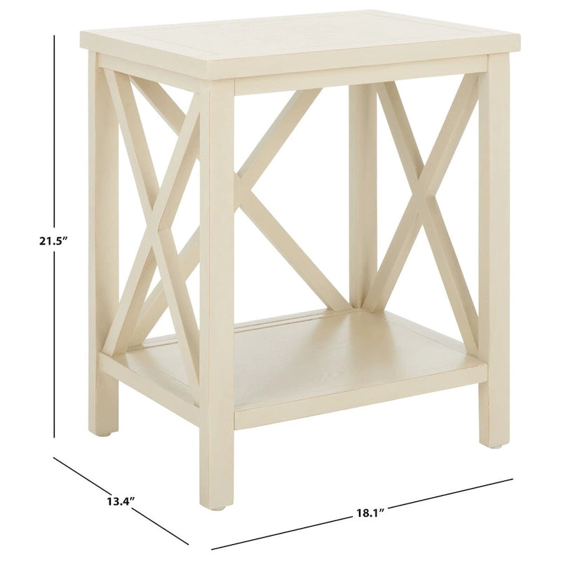 Table d'appoint en bois avec piètement en X ouvert et étagère de rangement inférieure