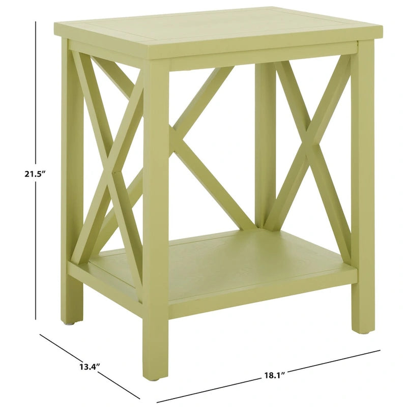 Table d'appoint en bois avec piètement en X ouvert et étagère de rangement inférieure