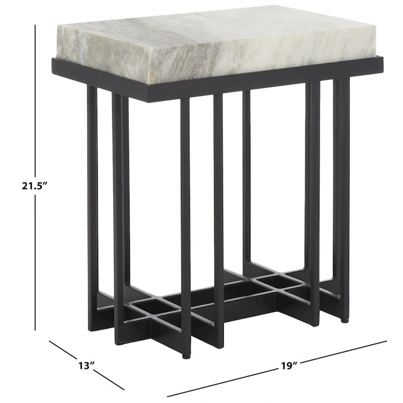 Table d'appoint rectangulaire en marbre brun sable avec base en métal noir