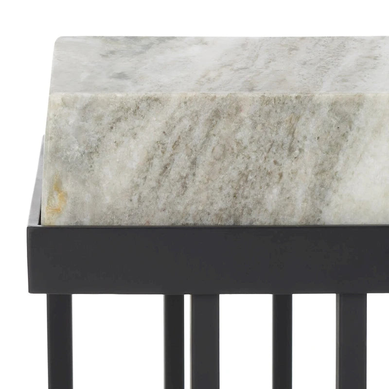 Rectangle Sand Brown Marble Accent Table with Black Metal Base