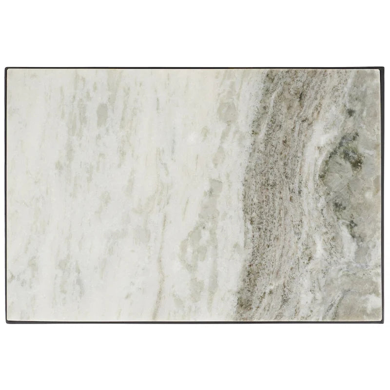 Rectangle Sand Brown Marble Accent Table with Black Metal Base