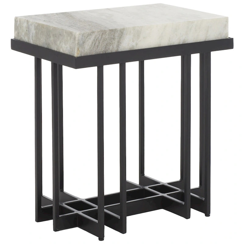 Table d'appoint rectangulaire en marbre brun sable avec base en métal noir