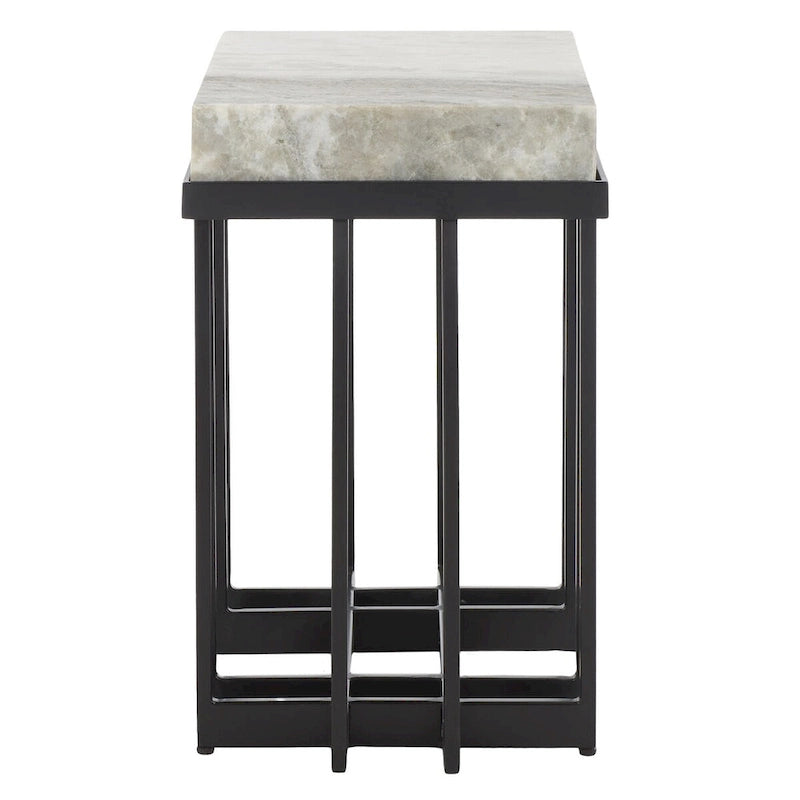 Table d'appoint rectangulaire en marbre brun sable avec base en métal noir
