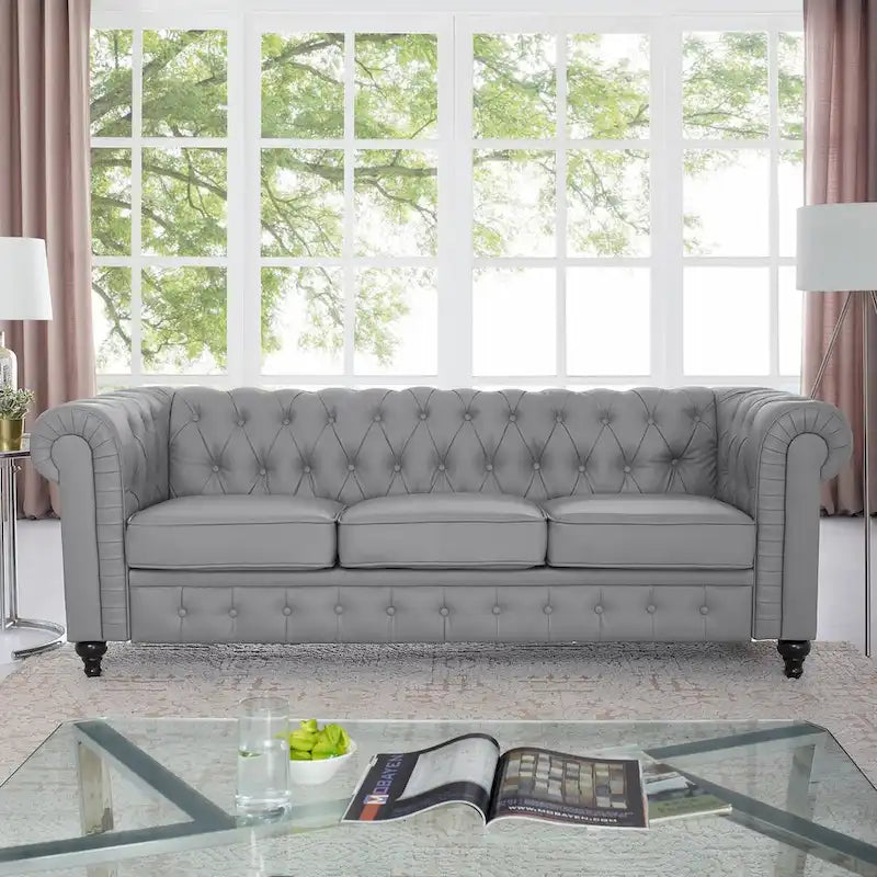 3-Seater Chesterfield Sofa with Deep Button Tufting and Solid Wood Legs