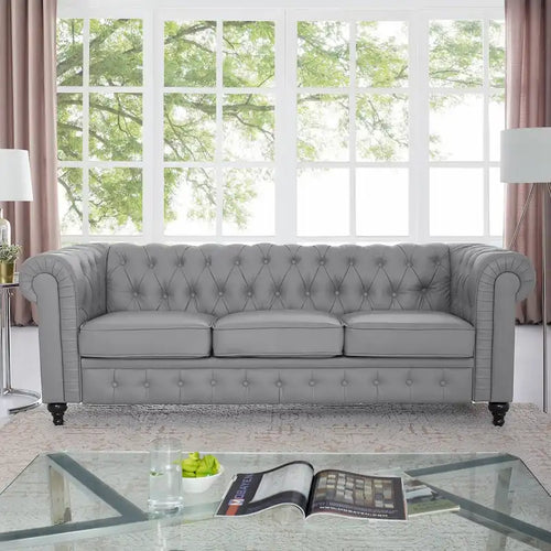 3-Seater Chesterfield Sofa with Deep Button Tufting and Solid Wood Legs