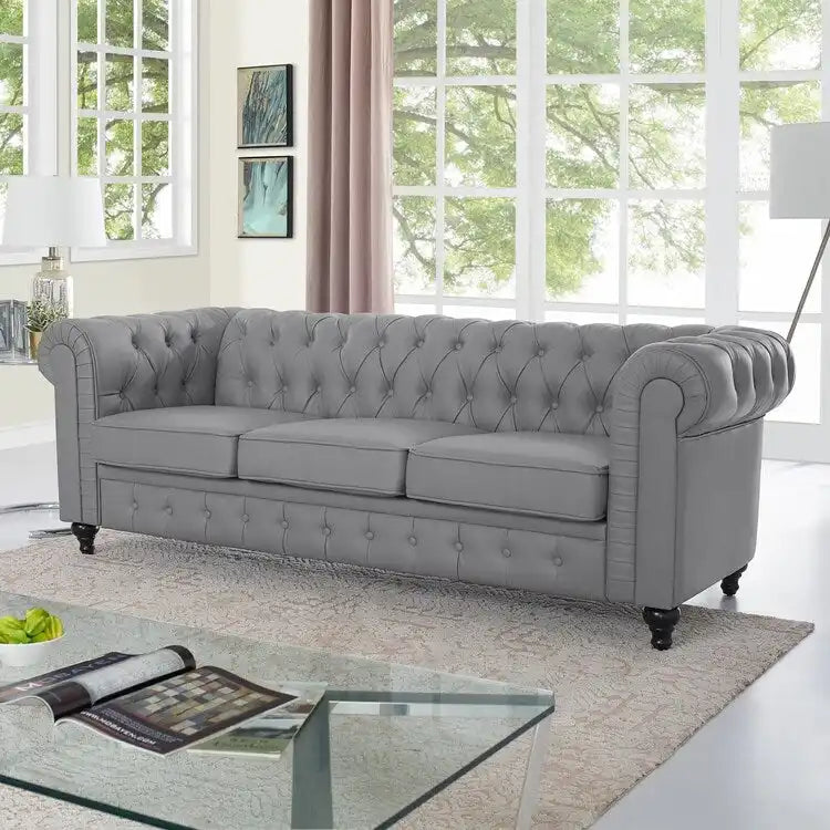 3-Seater Chesterfield Sofa with Deep Button Tufting and Solid Wood Legs