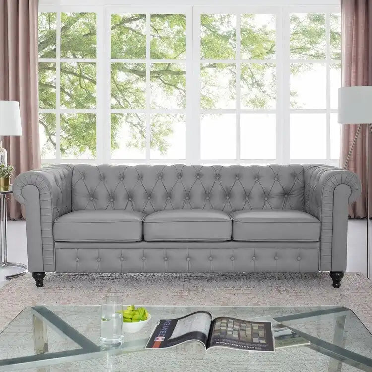 3-Seater Chesterfield Sofa with Deep Button Tufting and Solid Wood Legs