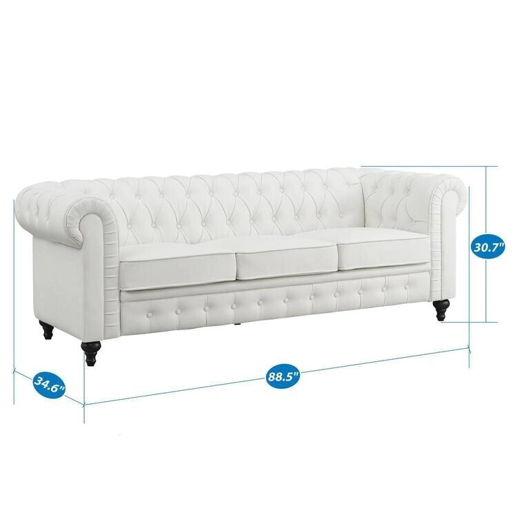 3-Seater Chesterfield Sofa with Deep Button Tufting and Solid Wood Legs