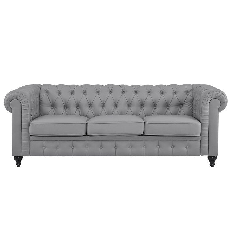3-Seater Chesterfield Sofa with Deep Button Tufting and Solid Wood Legs