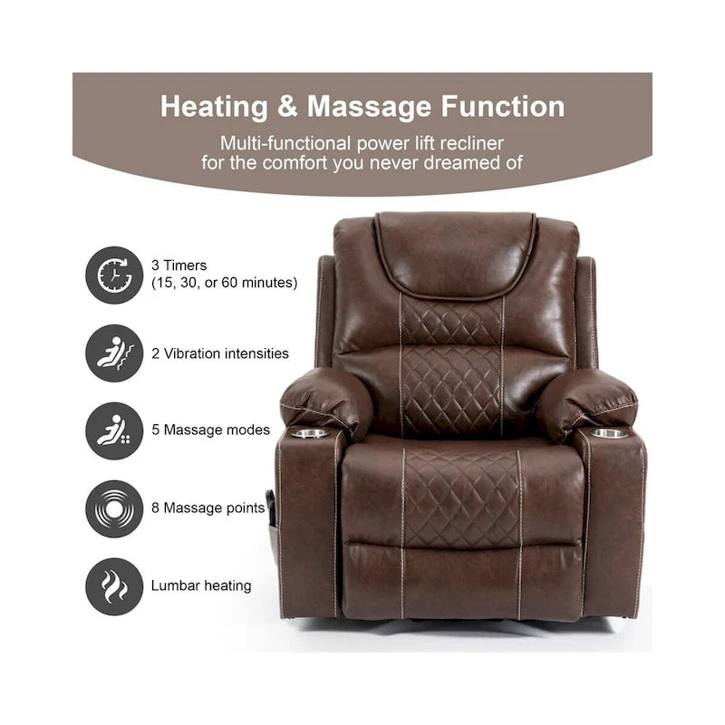Fauteuil inclinable Power Lift avec massage, chauffage et double moteur