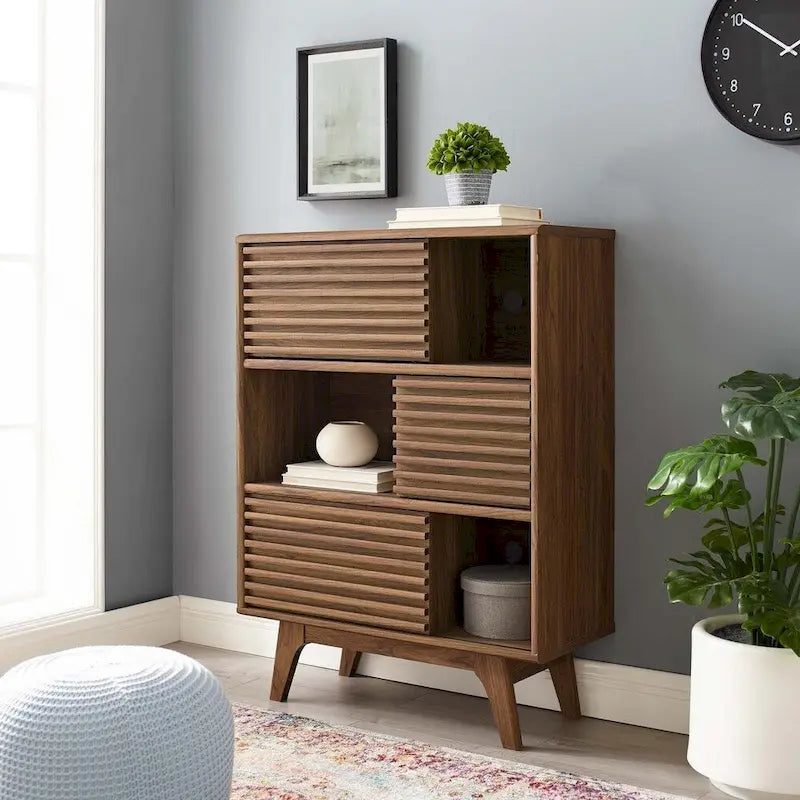 3-Tier Mid-Century Modern Display Storage Cabinet with Tapered Legs