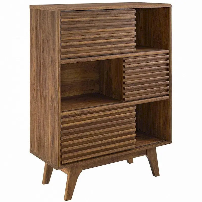 3-Tier Mid-Century Modern Display Storage Cabinet with Tapered Legs