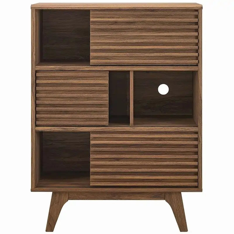 3-Tier Mid-Century Modern Display Storage Cabinet with Tapered Legs