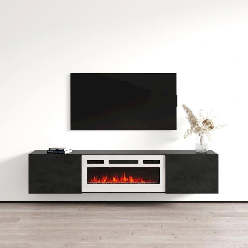 70-Inch Floating TV Stand with Built-In Electric Fireplace Insert