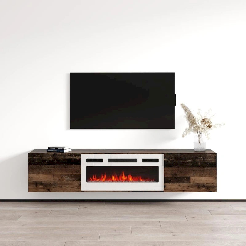 70-Inch Floating TV Stand with Built-In Electric Fireplace Insert