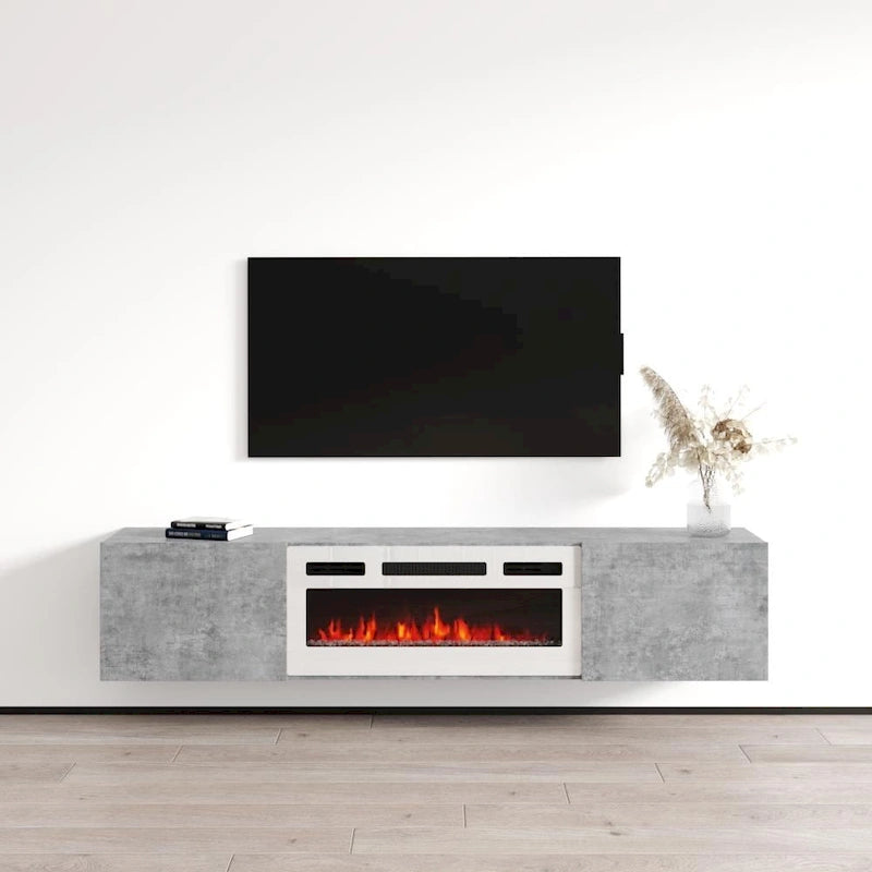 70-Inch Floating TV Stand with Built-In Electric Fireplace Insert