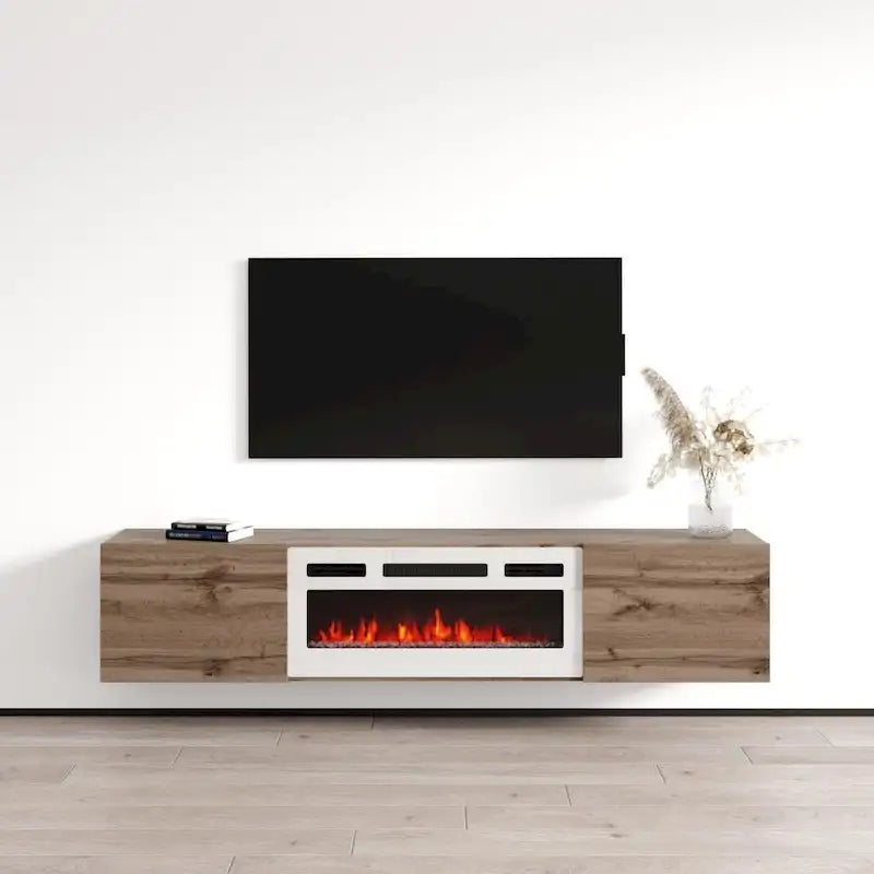 70-Inch Floating TV Stand with Built-In Electric Fireplace Insert
