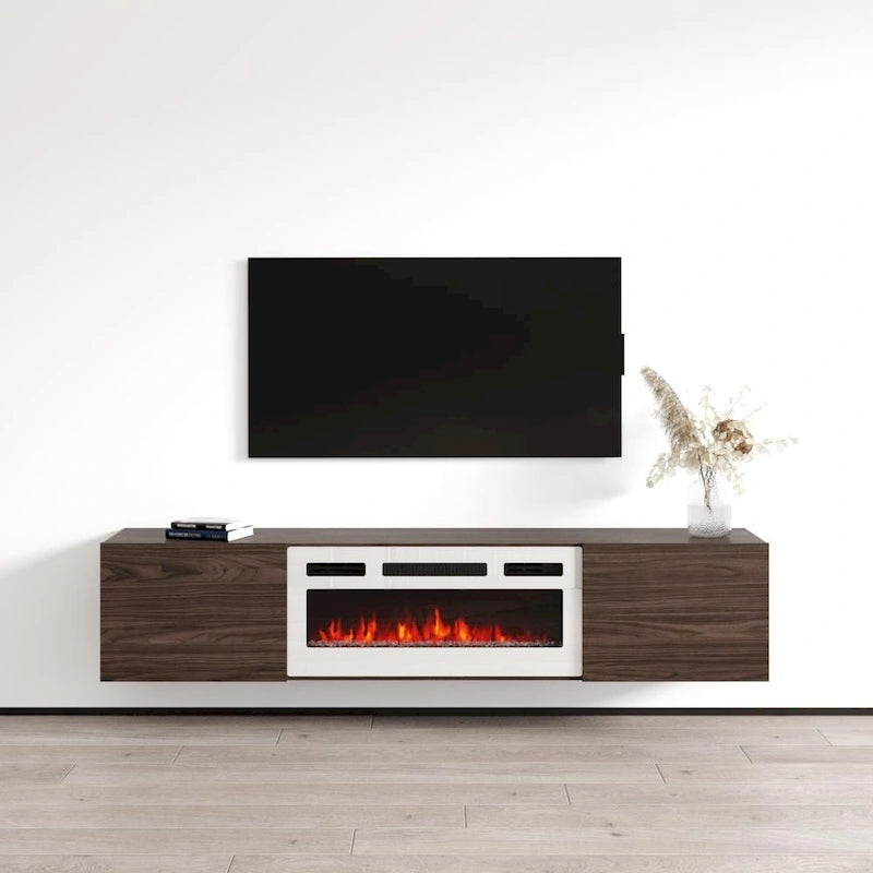 70-Inch Floating TV Stand with Built-In Electric Fireplace Insert