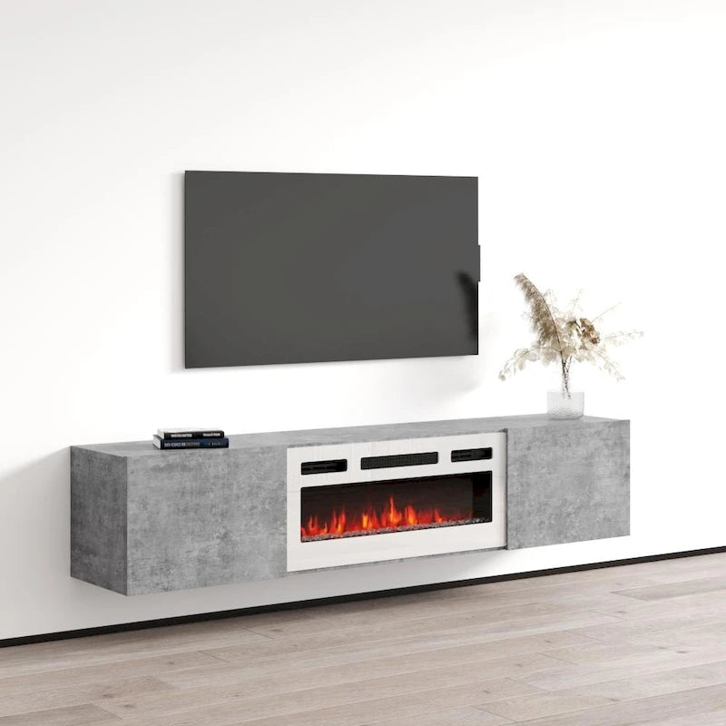 70-Inch Floating TV Stand with Built-In Electric Fireplace Insert