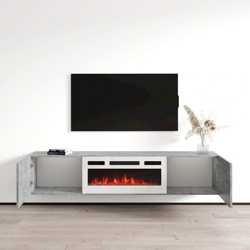 70-Inch Floating TV Stand with Built-In Electric Fireplace Insert