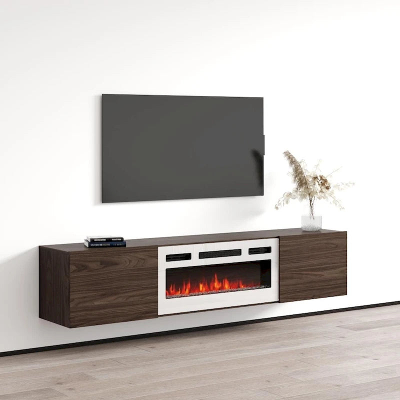 70-Inch Floating TV Stand with Built-In Electric Fireplace Insert