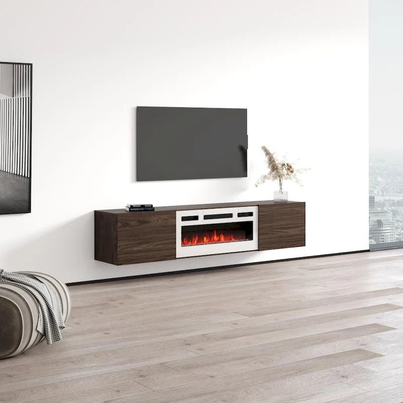 70-Inch Floating TV Stand with Built-In Electric Fireplace Insert