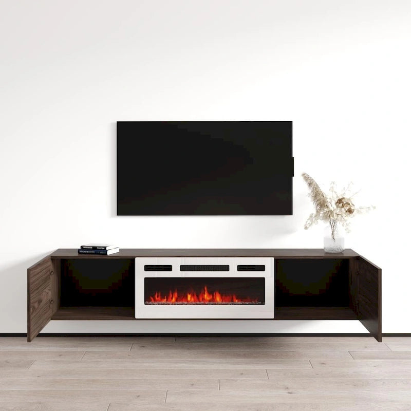 70-Inch Floating TV Stand with Built-In Electric Fireplace Insert
