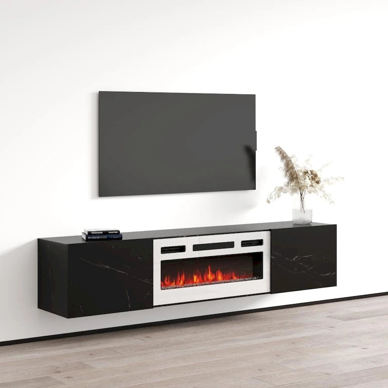 70-Inch Floating TV Stand with Built-In Electric Fireplace Insert